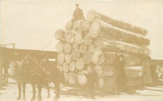 C - 1910 Logging Lumber Industry Horse Drawn Sled Rppc Photo Postcard 12279