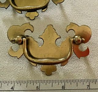 8 Vtg Ornate Chippendale Style Brass Drawer Pulls 2 1/2” Center Antique