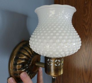 Set Of 2 Vintage Light Fixtures/sconces With White Hobnail Glass Globes