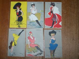 Six Antique 1907 Signed H King Unposted Postcards With Women/girls