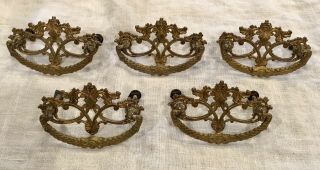 Antique Ornate Gold/brass 3” Drawer Pulls Set Of 5