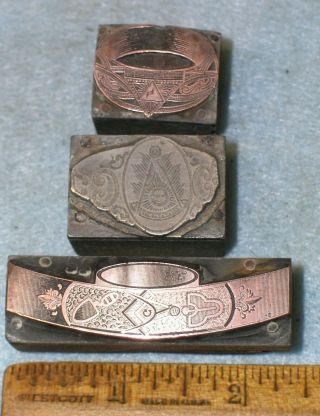 3 Antique Printing Blocks Masonic Ring Senior Deacon Mc Lilley