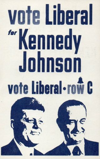 John F.  Kennedy Campaign Handbill York Liberal Party 1960