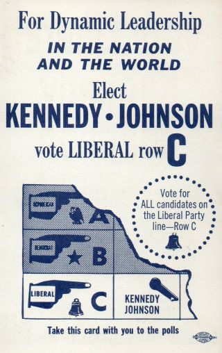 JOHN F.  KENNEDY CAMPAIGN HANDBILL YORK LIBERAL PARTY 1960 2