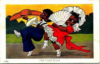 C.  1910 Black Americana Postcard " The Cake Walk " Blacktown Babies 113
