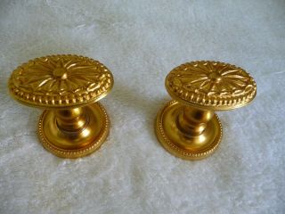 Vintage Pair Ornate Gilt Brass Georgian Style Door Handles Concealed Fixing