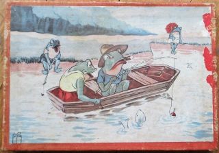 Frog Puzzle Toy 1940s W/original Box - Jacob Jansma/artist - Signed - Anthropomorphic