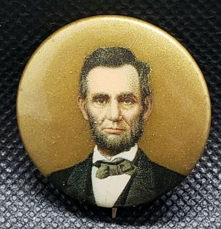 1909 Abraham Lincoln Political Pin back button Gold Background Cammall 3