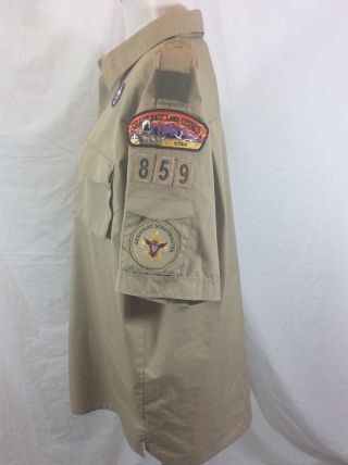 Mens Boy Scouts BSA Beige Uniform Shirt Short Sleeve Patches L Large 2