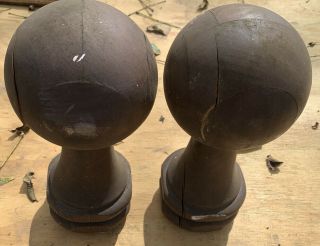 2 Architectural Salvage Wood Cannon Ball Finial Newel Post Cap Top Hat 9.  75”