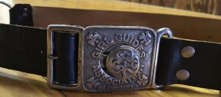 Vintage Canadian Girl Guides CGG Assn Scout Leather Belt W/ 2 Pc Buckle EXC 2