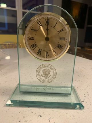 Glass George Bush Signature Presidential Seal Desk Clock