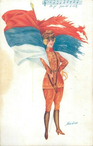 Xavier Sager Ww1 Patriotic Lady Serbia Serbian Flag Military Woman Uniform