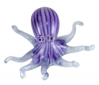 Large Hand Blown Purple Striped Glass Octopus Paperweight Figurine 6.  5 " Wide