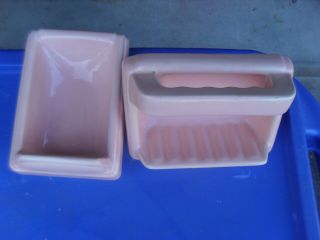 Vintage Porcelain Ceramic 2 Piece Pink Bath Fixtures Soap Holders