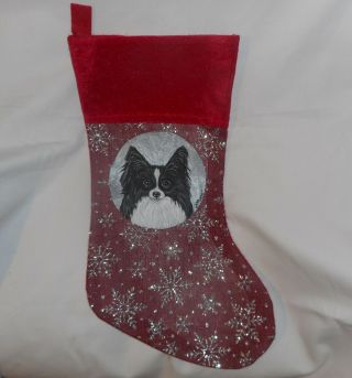 Papillon Black Dog Hand Painted Christmas Gift Stocking Holiday Decoration
