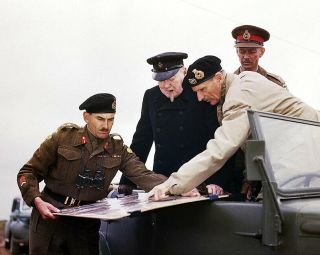 Sir Bernard Montgomery And Churchill With Map 11x14 Silver Halide Photo Print