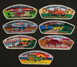 Boy Scout Jsp Patch Set Cars Orange County Council Ca 2001 National Jamboree Bsa