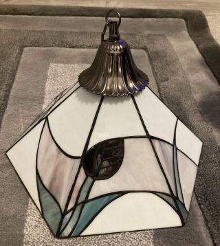 Vintage Tiffany Style Mackintosh Leaded Stained Glass Pendant Light Fitting