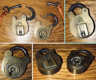 Antique / Vintage Small Brass Padlocks With Keys Secure Lever Locksmith Locks