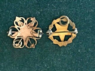 2 Antique 10k Solid Gold Enamel Order Eastern Star OES Pins 5/8 