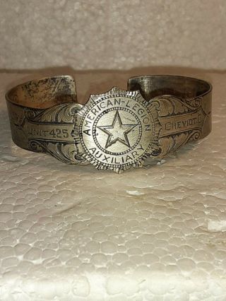 Vintage White Metal American Legion Auxiliary Engraved Bracelet