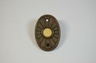 Vintage Antique Brass? Art Deco Door Bell Plate With Button Sunburst Pattern
