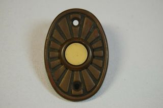 Vintage Antique Brass? Art Deco Door Bell Plate With Button Sunburst Pattern 2
