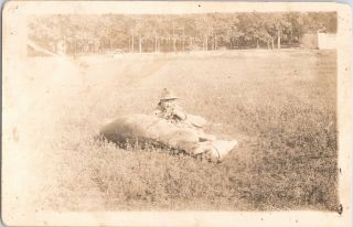 Rppc Wwi Era Us Cavalry Soldier Dough Boy Firing Rifle Horse Cover 1915 E10