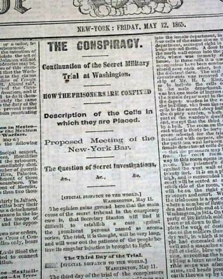 Assassination of ABRAHAM LINCOLN ' S Conspirators & Kirby Smith 1865 Newspaper 2