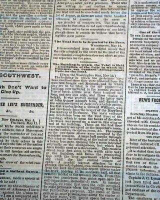 Assassination of ABRAHAM LINCOLN ' S Conspirators & Kirby Smith 1865 Newspaper 3