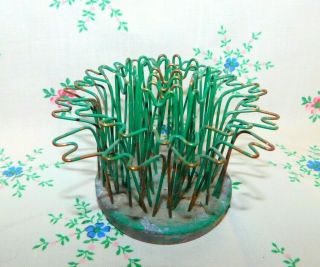 Vintage Blue Ribbon Hair Pin Squiggle Flower Frog Holder Green 2 " Garden 3