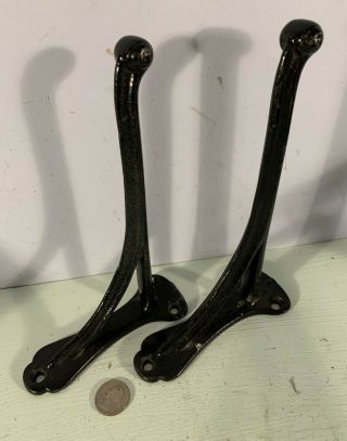 Pair Antique Vtg Cast Iron Black Painted Horse Tack Hooks 8 1/4 " Projection