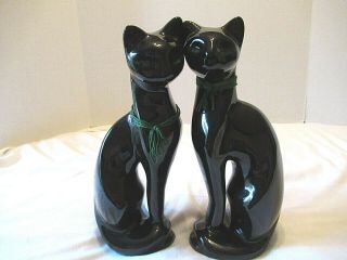 Set Of 2 Vintage Black Cat Ceramic Statues Mid - Century Modern Figurines 11 " Tall