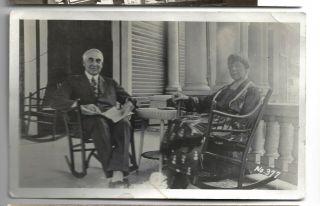 Warren Harding W/ Wife Real Photo Postcard On Front Porch Of Marion,  Oh Home