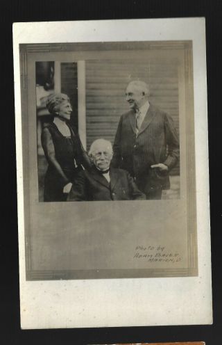 Warren Harding W/wife & Dad - Dr George Harding Real Photo Postcard Vertical View