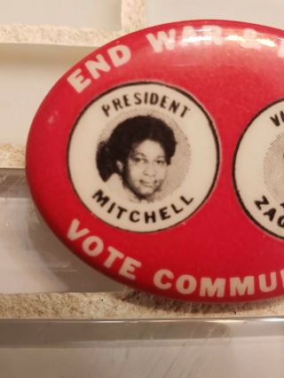First black woman USA presidential candidate 1968 vintage pin Charlene Mitchell 3