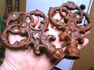 Two Old Solid Cast Iron Key Finials Architectural Rust Finish