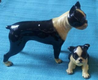Mortons Ceramic Over Metal Boston Terrier Pair Figurines Dog Figures