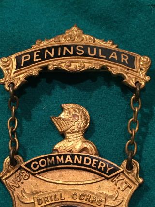 2 Masonic Peninsular Commandery Kalamazoo Michigan No.  8 KT Knights Medal Pin 3