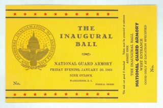 1961 Vintage President John Kennedy Inaugural Ball Ticket National Guard Armory