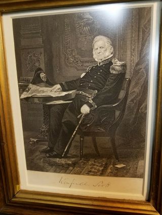 Antique framed Engraving Of Gen.  Winfield Scott 2