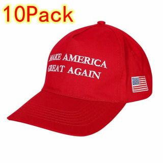 10 Pack MAGA USA Flag Red Hats Make America Great Again Unisex Republican Caps 3