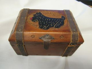 Vintage Small Wooden Chest With Scottie Dog Carved Into The Cover