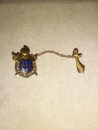 Masonic Order Of De Molay Enamel Seed Pearl Lapel Pin With Scimitar 10k