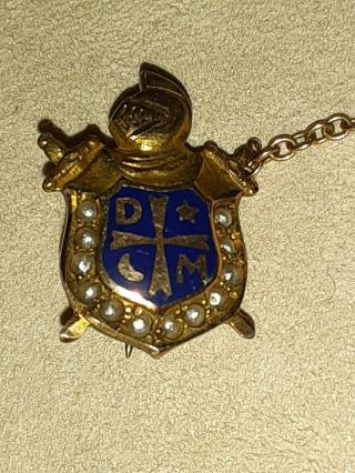 Masonic Order of De Molay Enamel Seed Pearl Lapel Pin with Scimitar 10K 2
