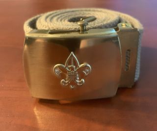 Boy Scout Bsa Olive Green Official Uniform Belt 48” Solid Brass Usa Buckle