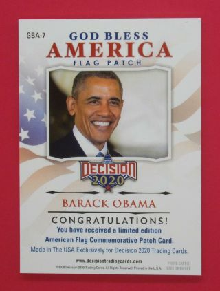 Decision 2020 Barack Obama God Bless America Flag Patches GBA7 44th President 2