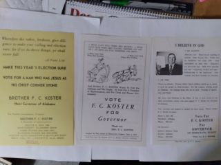 Koster For Governor,  1968 Alabama Democrat Party Election,  5 - 1/2 X 8 - 1/2