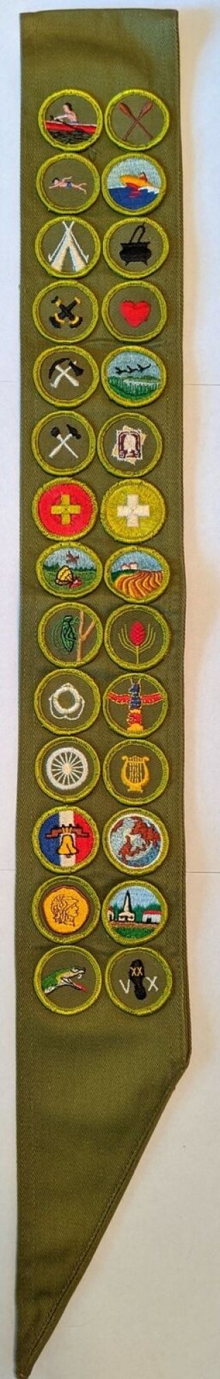 1961 - 1968 Type F Khaki Rolled Edge Merit Badge Sash Qt28 Boy Scouts Of America